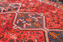 Shiraz Persian Rug 9x6 ft - Semi Antique Geometric, Gol Farang Madder Red, Dark Red, Cream Hand Knotted | corner detail | SKU 111482