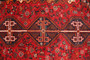 Shiraz Persian Rug 8x5 ft - Semi Antique Medallion (Toranj), Geometric Madder Red, Crimson, Dark Red Hand Knotted | full view | SKU 111491