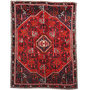 Shiraz Persian Rug 6x5 ft - Semi Antique Geometric Blue, Red Hand Knotted | front view | SKU 111492