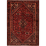 Shiraz Persian Rug 7x5 ft - Semi Antique Medallion Geometric Madder Red, Dark Red, Burgundy Hand Knotted | front view | SKU 111496
