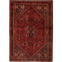 Shiraz Persian Rug 7'5" x 5'2" - Semi Antique Geometric Blue, Red Hand Knotted | front view | SKU 111496