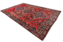 Shiraz Persian Rug 8x5 ft - Semi Antique Geometric, Diamond Lattice Madder Red, Dark Red, Navy Blue Hand Knotted | back view | SKU 111499