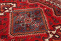 Shiraz Persian Rug 6x3 ft - Semi Antique Medallion Geometric Madder Red, Navy Blue, Cream Hand Knotted | detail view | SKU 111502