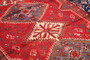Shiraz Persian Rug 6'12" x 3'9" - Semi Antique Geometric Blue, Red Hand Knotted | corner detail | SKU 111503
