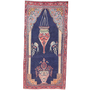 Semnan Persian Rug 6x3 ft - Semi Antique Medallion Crimson, Navy Blue Hand Knotted | front view | SKU 111506