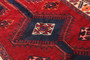 Shiraz Persian Rug 8x3 ft - Semi Antique Geometric, Tribal and Nomadic Madder Red, Dark Red, Navy Blue Hand Knotted | detail view | SKU 111512
