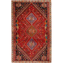 Shiraz Persian Rug 8x5 ft - Semi Antique Geometric, Diamond Lattice Madder Red, Navy Blue, Cream Hand Knotted | front view | SKU 111515