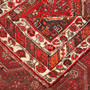Shiraz Persian Rug 6x4 ft - Semi Antique Medallion Geometric Madder Red, Cream, Dark Red Hand Knotted | corner detail | SKU 111522