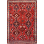 Shiraz Persian Rug 7'10" x 5'3" - Semi Antique Geometric Blue, Red Hand Knotted | front view | SKU 111530