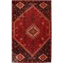 Shiraz Persian Rug 8x5 ft - Semi Antique Medallion Geometric Madder Red, Dark Red, Crimson Hand Knotted | front view | SKU 111532