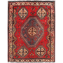 Shiraz Persian Rug 4x3 ft - Semi Antique Medallion (Toranj), Geometric Red, Dark Red, Cream Hand Knotted | front view | SKU 111535