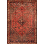 Shiraz Persian Rug 8x5 ft - Semi Antique Geometric Blue, Red Hand Knotted | front view | SKU 111560
