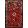 Shiraz Persian Rug 9'4" x 5'8" - Semi Antique Geometric Blue, Red Hand Knotted | front view | SKU 111562