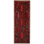 Shiraz Persian Rug 8x3 ft - Antique Geometric, Tribal and Nomadic Madder Red, Dark Red, Navy Blue Hand Knotted | front view | SKU 111565