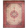 Tabriz Persian Rug 12'8" x 9'8" - Semi Antique Medallion Red, Cream Hand Knotted | front view | SKU 111574