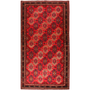Baluch Persian Rug 9x4 ft - Semi Antique Geometric, Gol Farang (European Floral) Red, Dark Red, Black Hand Knotted | front view | SKU 111603