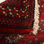 Turkmen Persian Rug 3'5" x 1'6" - Semi Antique Geometric Crimson, Navy Blue Hand Knotted | corner detail | SKU 111617