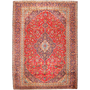 Kashan Persian Rug 13'6" x 9'5" - Semi Antique Medallion Crimson, Navy Blue Hand Knotted | front view | SKU 111622