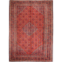 Mahal Persian Rug 12x8 ft - Semi Antique Medallion Toranj, Herati Mahi Madder Red, Burgundy, Navy Blue Hand Knotted | front view | SKU 111624