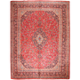 Kashan Persian Rug 12x9 ft - Semi Antique Medallion Crimson, Navy Blue Hand Knotted | front view | SKU 111630