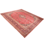 Mashhad Persian Rug 12x9 ft - Semi Antique Medallion Toranj, Shah Abbasi Madder Red, Crimson, Navy Blue Hand Knotted | texture detail | SKU 111637