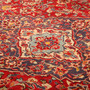 Mashhad Persian Rug 12x9 ft - Semi Antique Medallion Toranj, Shah Abbasi Madder Red, Crimson, Navy Blue Hand Knotted | back view | SKU 111637