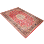 Kashmar Persian Rug 12x9 ft - Semi Antique Shah Abbasi, Medallion (Toranj) Crimson, Ivory, Navy Blue Hand Knotted | texture detail | SKU 111653