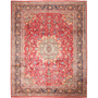Kashmar Persian Rug 12x9 ft - Semi Antique Shah Abbasi, Medallion (Toranj) Crimson, Ivory, Navy Blue Hand Knotted | front view | SKU 111653