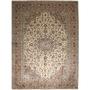 Kashan Persian Rug 11x8 ft - Semi Antique Shah Abbasi, Medallion (Toranj) Cream, Navy Blue, Rust Red Hand Knotted | front view | SKU 111660