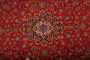Kashan Persian Rug 13'5" x 9'4" - Semi Antique Medallion Crimson, Navy Blue Hand Knotted | corner detail | SKU 111663