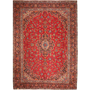 Kashan Persian Rug 13x9 ft - Semi Antique Medallion Crimson, Navy Blue Hand Knotted | front view | SKU 111663