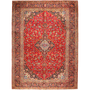Kashan Persian Rug 11x8 ft - Semi Antique Medallion Crimson, Navy Blue Hand Knotted | front view | SKU 111668
