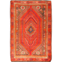 Shiraz Persian Rug 8'2" x 5'3" - Semi Antique Geometric Blue, Red Hand Knotted | front view | SKU 111677