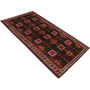 Baluch Persian Rug 8x4 ft - Semi Antique Geometric, Turkmen Gul Dark Red, Burgundy, Cream Hand Knotted | texture detail | SKU 111686