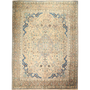 Sabzevar Persian Rug 12x9 ft - Semi Antique Medallion (Toranj), Shah Abbasi Cream, Beige, Cornflower Blue Hand Knotted | front view | SKU 111690