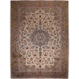 Najafabad Persian Rug 12x9 ft - Semi Antique Medallion (Toranj), Shah Abbasi Cream, Navy Blue, Madder Red Hand Knotted | front view | SKU 111709
