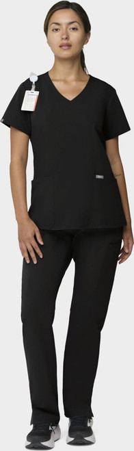 COLOR|BLK|Tempo Womens Outfit Black VNeck Style # T101