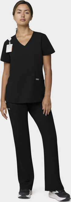 COLOR|BLK|Tempo Womens Outfit Black VNeck Style # T101