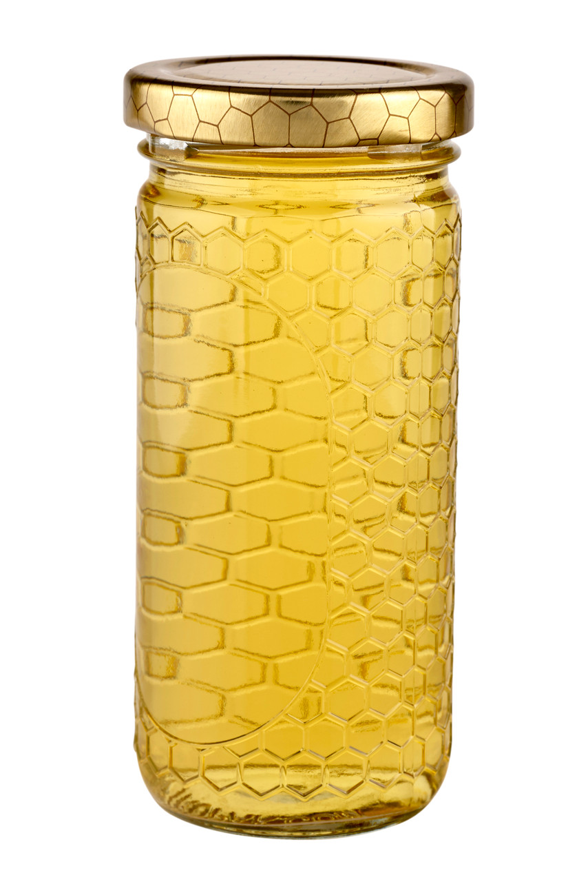 12 oz. wt. Glass Cylinder with hex cell embossing (12/case w/58mm LUG lids)  [CH-12]