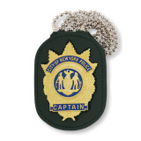 Strong Leather Recessed Badge Holder w/ Clip, Chain, & Hidden Pocket - Cutout 793