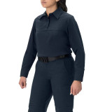 Blauer Women's FlexRS Long Sleeve Base Shirt, Dark Navy, Facing Front Left Angle