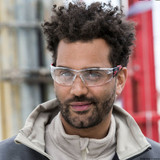 Bolle Rush+ Safety Glasses With Platinum Lens, Black/Red/Clear, on Model