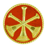 Hero's Pride Asst Chief Three Bugles Crossed Pin, Red Enamel on Gold Plate