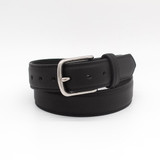 Boston Leather Plain Black 1.5 in. Feather Edge Dress Belt With Buckle, Silver Buckle