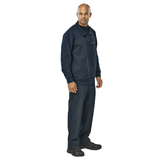 Workrite Navy 12.5 oz. Fleece 1/4-Zip Job Shirt, Worn with Pants, Facing Front Right Angle