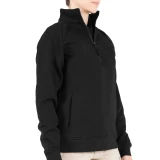 First Tactical 80/20% Cotton/Poly Women's Cotton Job Shirt 1/4 Zip - PFAS, Black, Facing Front Right Angle