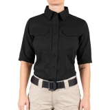 First Tactical 65/35% Poly/Cotton Women's V2 Tactical Short Sleeve Shirt - PFAS, Black
