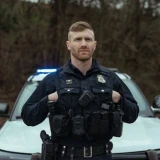 Flying Cross Men's DutyGuard Softshell Pullover, LAPD Navy, Both Hand Warmer Pockets in Use