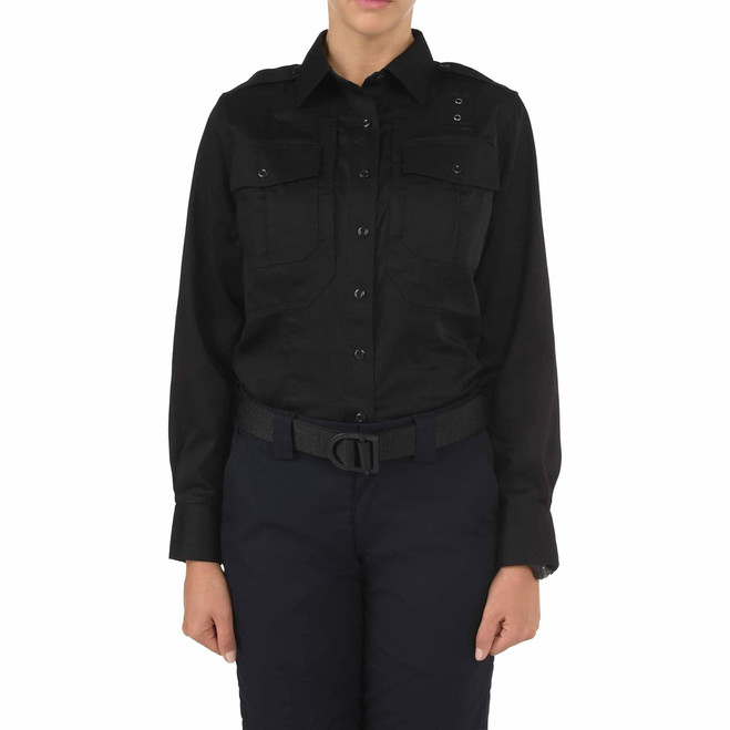 5.11 Tactical Women's Twill PDU Class B Long Sleeve Shirt, black front view