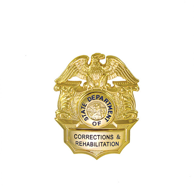 Hero's Pride 2x2-1/2 " CDCR, Hat Badge, Enameled and Gold Plated